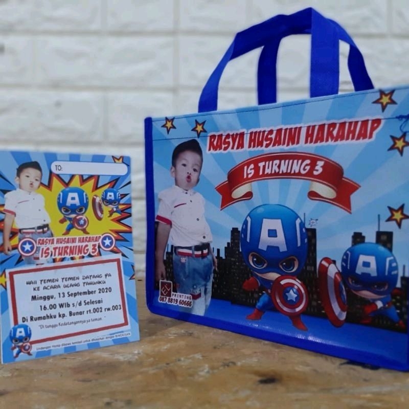 Paket Tas ultah Custom + Undnagan / goodiebag custom / tas foto anak