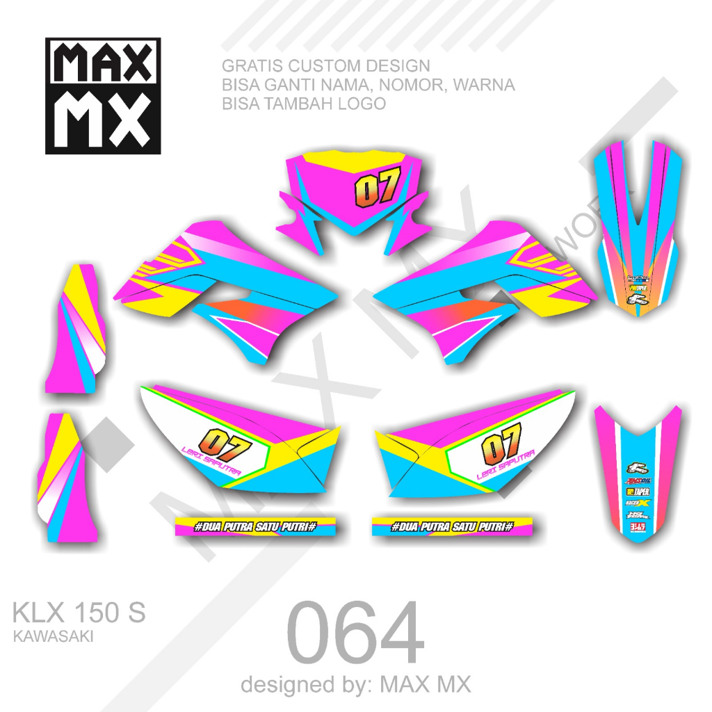 decal keren stiker full body klx 150 s variasi striping motif ungu biru keren