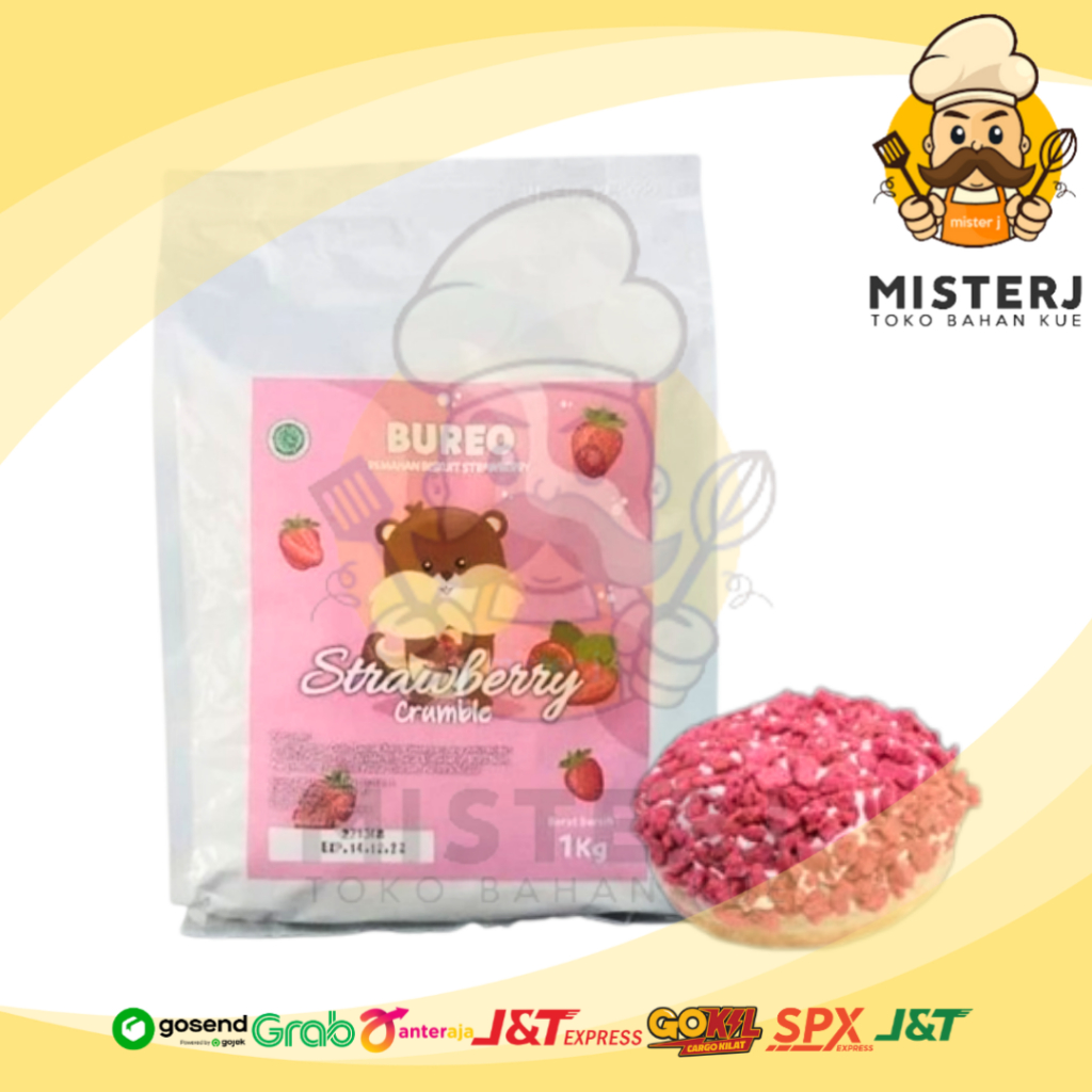 

Bureo Strawberry Kasar | 250 Gram | 500 Gram | 1 Kg Kemasan Pabrik | Bureo Crumbs Kasar | Remahan Biskuit Strawberry