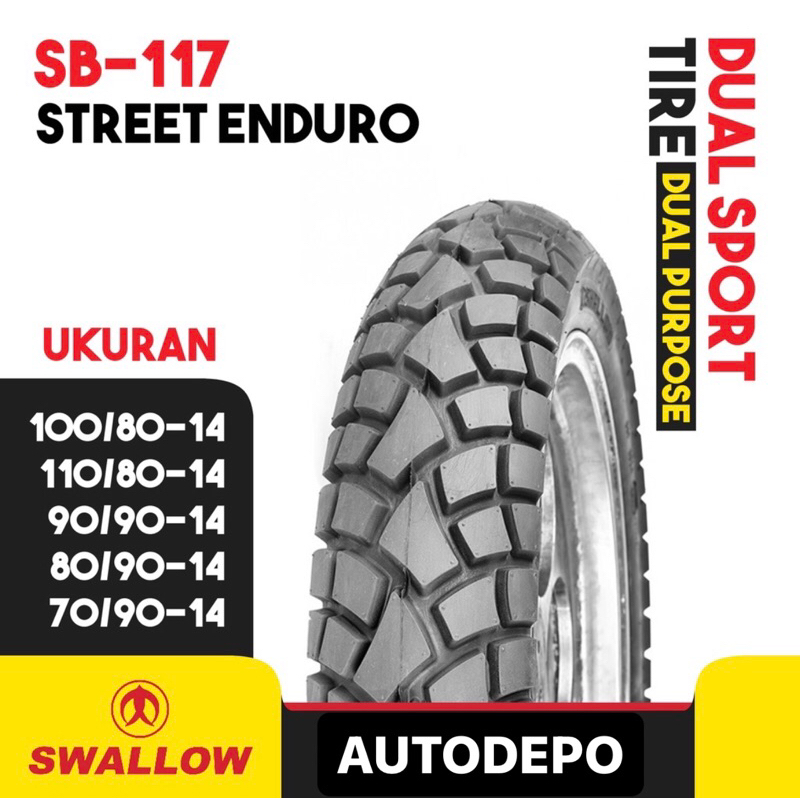 BAN LUAR MOTOR RING 14 SWALLOW STREET ENDURO SB-117 TUBELESS 110/80 100/80 90/90 80/90 70/90