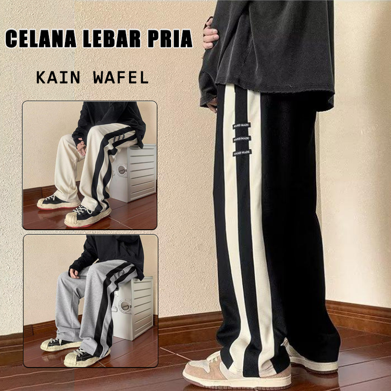 Celana Panjang Pria Oversized Karet Joger Classic Waffle Pants Korea Style Baggy Ankle Pants Tebal K