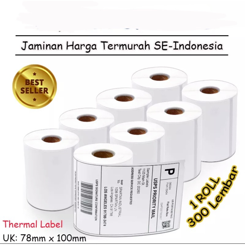 

LABEL THERMAL 78 x 100 KERTAS STICKER BARCODE 78x100mm Isi 300 PCS