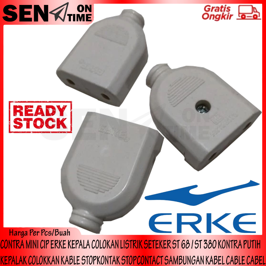 KEPALA COLOKAN LISTRIK STEKER GEPENG SETEKER ST 68 / ST 380 CIP ERKE CONTRA MINI KONTRA PUTIH KEPALA
