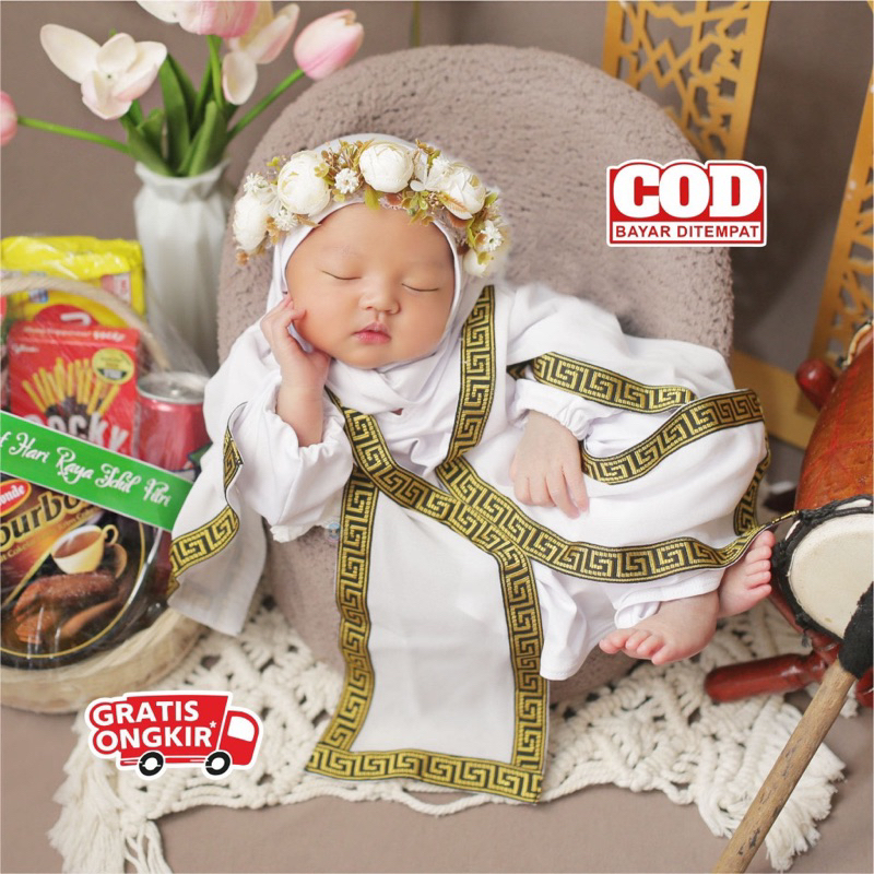 Baju aqiqah bayi perempuan / kostum foto new born / jubah anak perempuan