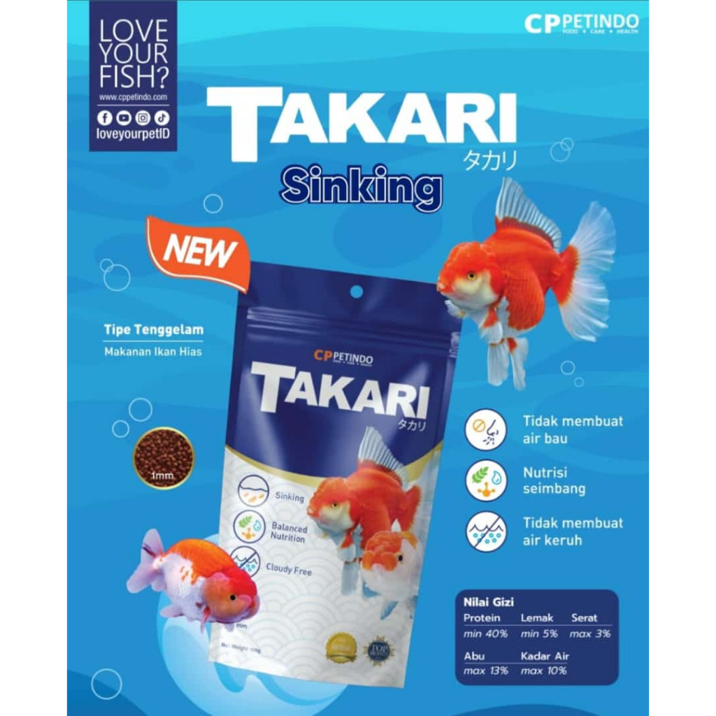 TAKARI SINKING 1 MM 100gr makanan Pakan ikan tenggelam mas koki cupang neon guppy gold fish
