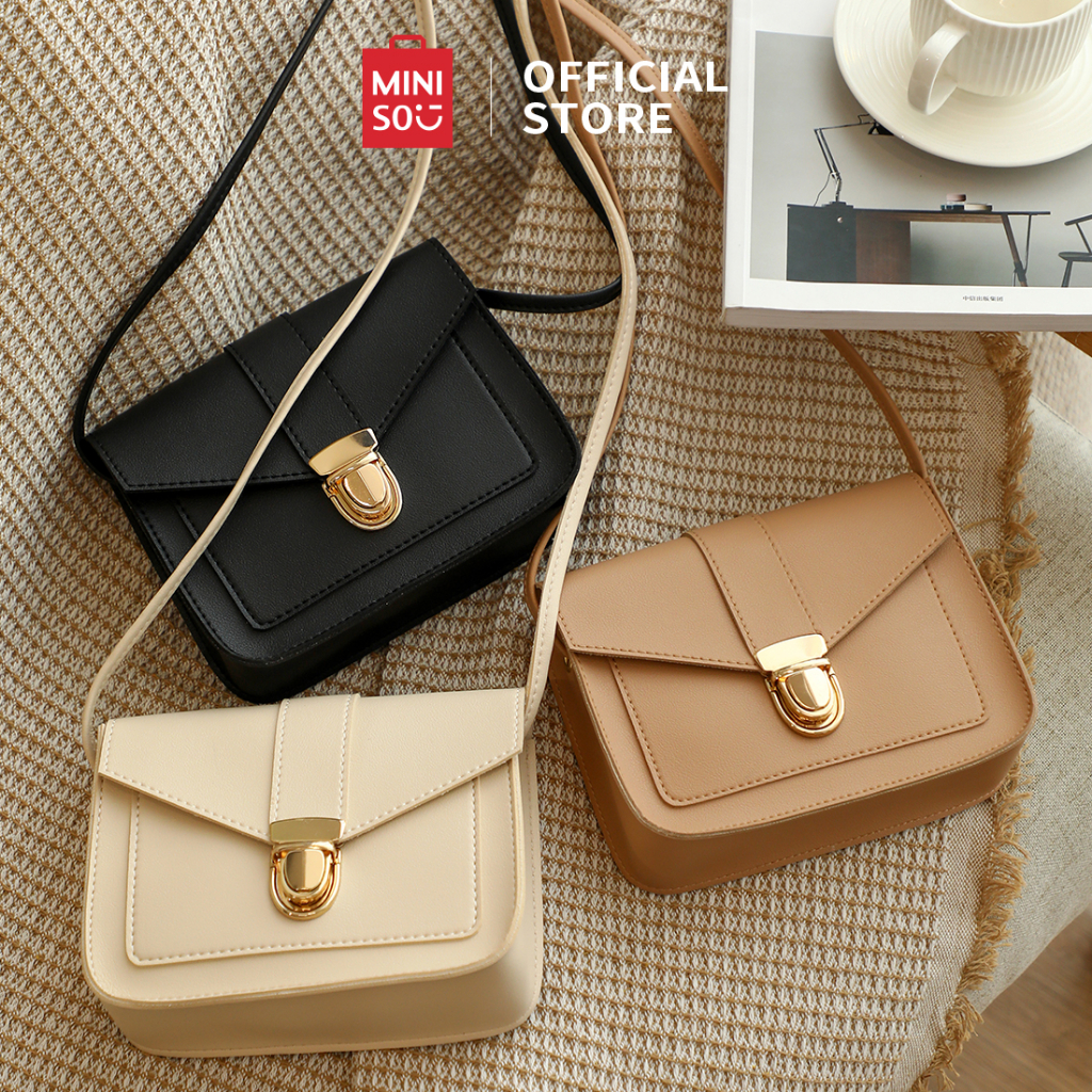 MINISO Crossbody Bag Tas Selempang Kulit Kerang Mode Kunci Logam Antik Tahan Aus Kapasitas Tinggi