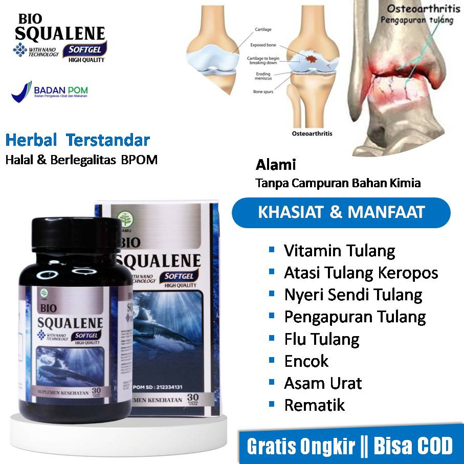 Bio Squalene Vitamin tulang, Obat Tulang Keropos, Nyeri Sendi Tulang, Pengapuran Tulang Lutut, Flu T