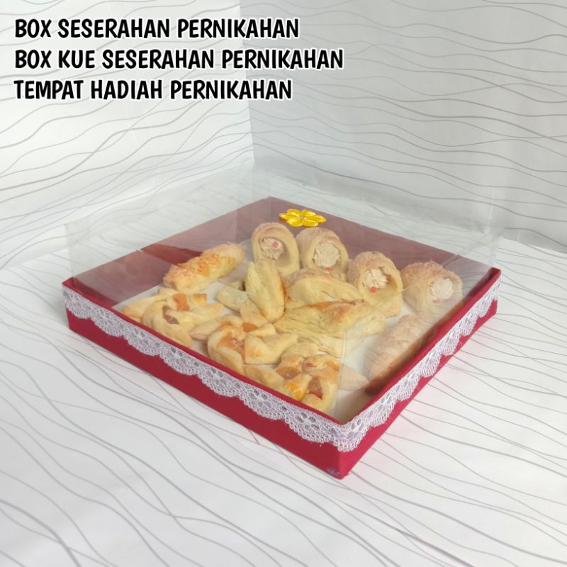 { MERAH } Box kotak hantaran seserahan pernikahan tertutup mika satuan / box kotak kue hantaran seserahan pernikahan tertutup mika satuan