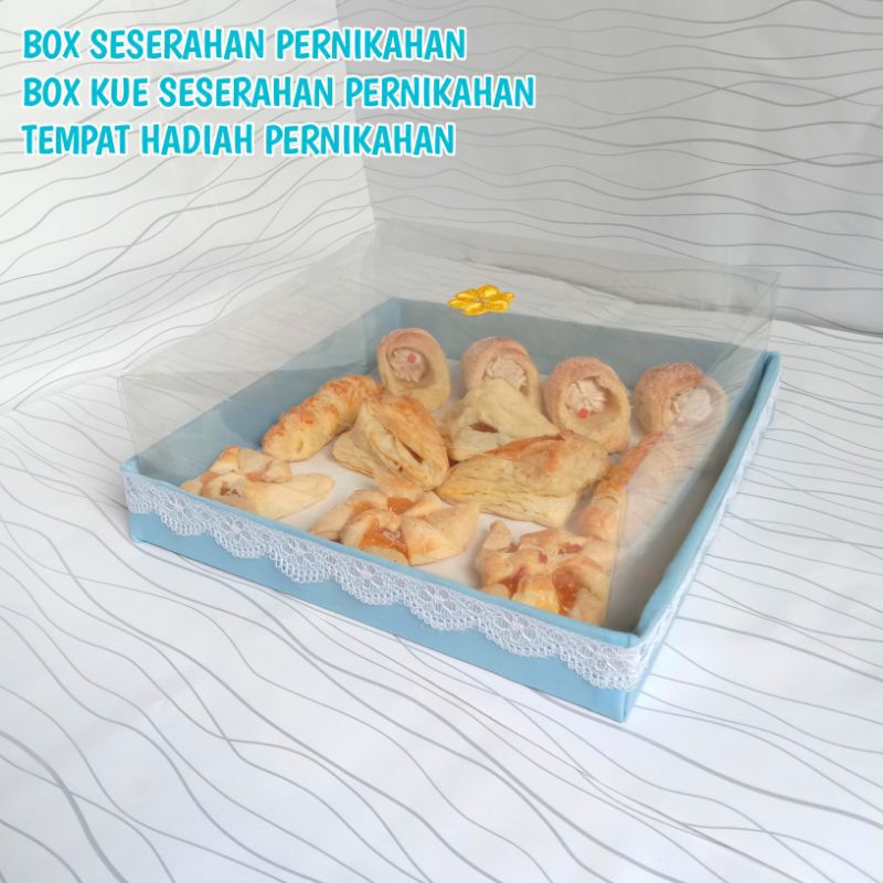 { Biru } Box kotak hantaran seserahan pernikahan tertutup mika satuan / box kotak kue hantaran seserahan pernikahan tertutup mika satuan