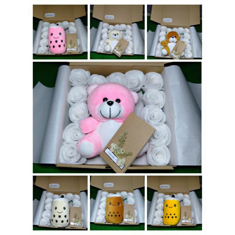 

[ Bisa COD] Gift Box Bunga Mawar Flanel Putih + Boneka FREE KARTU UCAPAN// Hampers// Kado Pasangan // Wisuda // Hadiah