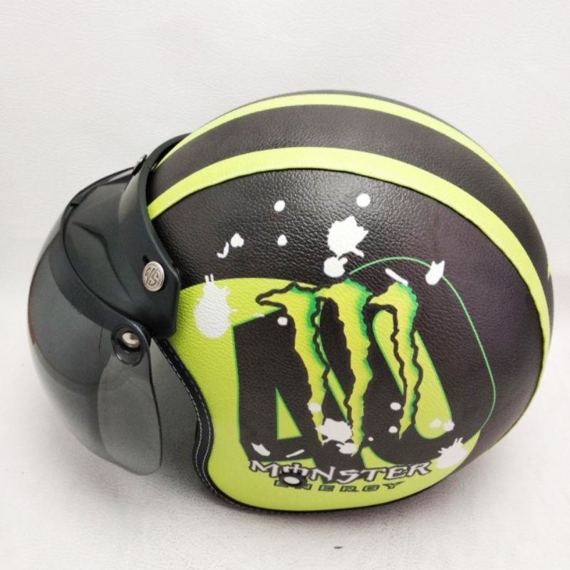 Helm retro bogo kulit SNI monster energy