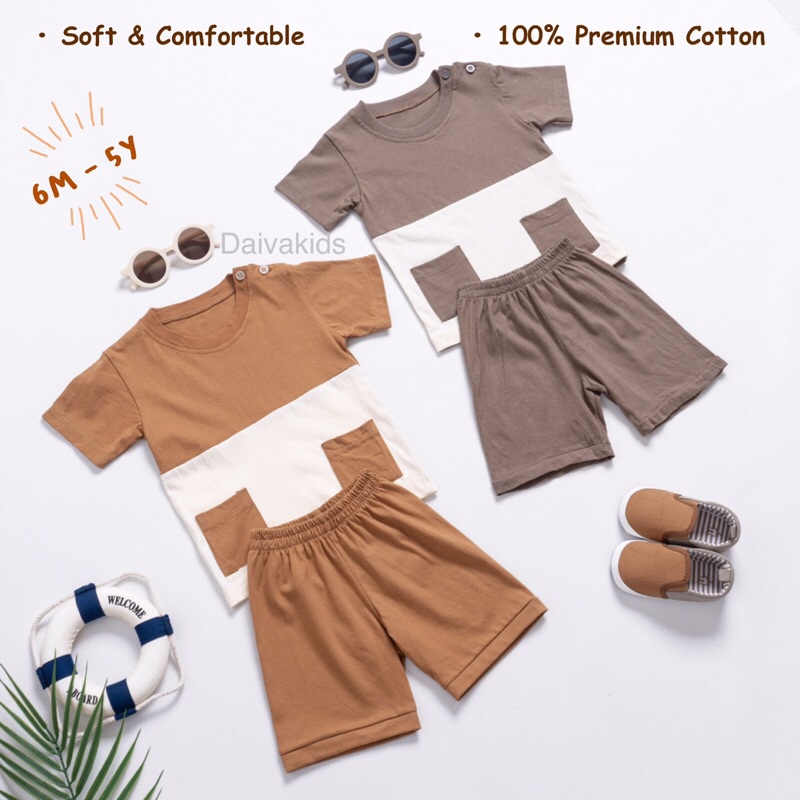 DAIVA KIDS - Kaos Two Tone Earth Tone series Unisex/ Setelan anak earth tone/ Kaos anak kombinasi ea