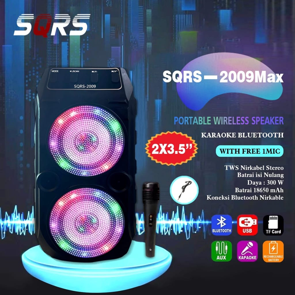 Speaker Karaoke Bluetooth SQRS-2009 LED plus mic karaoke