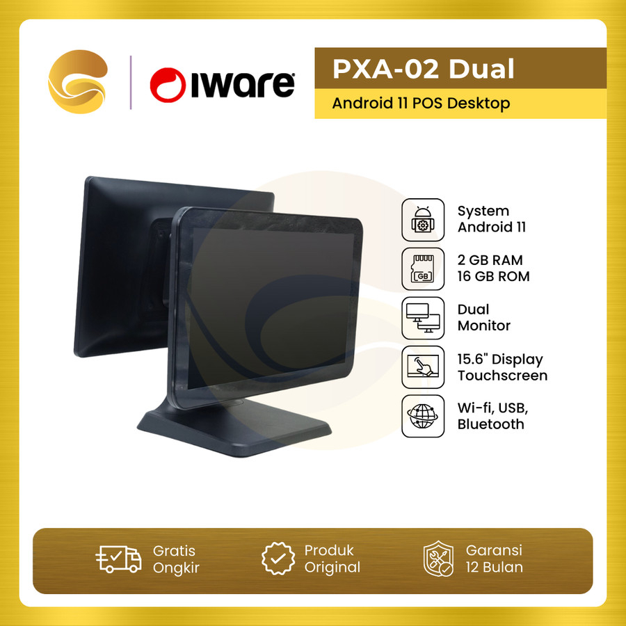 IWARE Android 11 POS Desktop PXA-02 Mesin Kasir Dual Monitor 2/16 GB