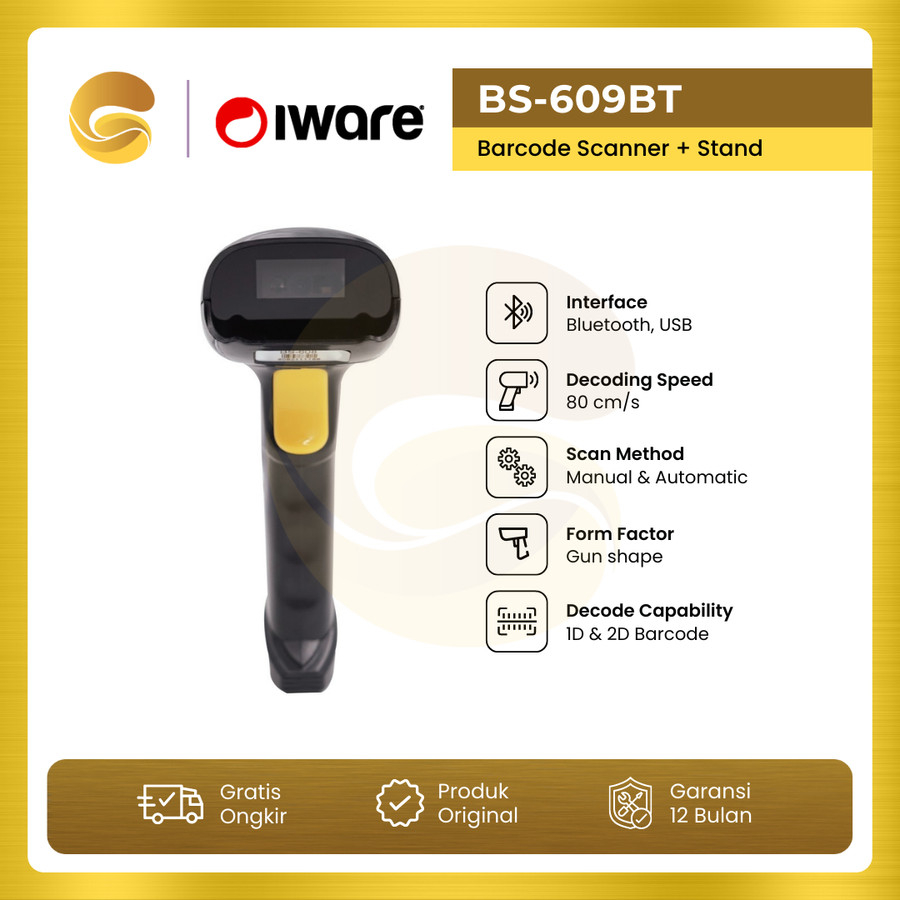 IWARE Barcode Scanner BS-609BT Autoscan QRcode 1D 2D + STAND BS 609BT