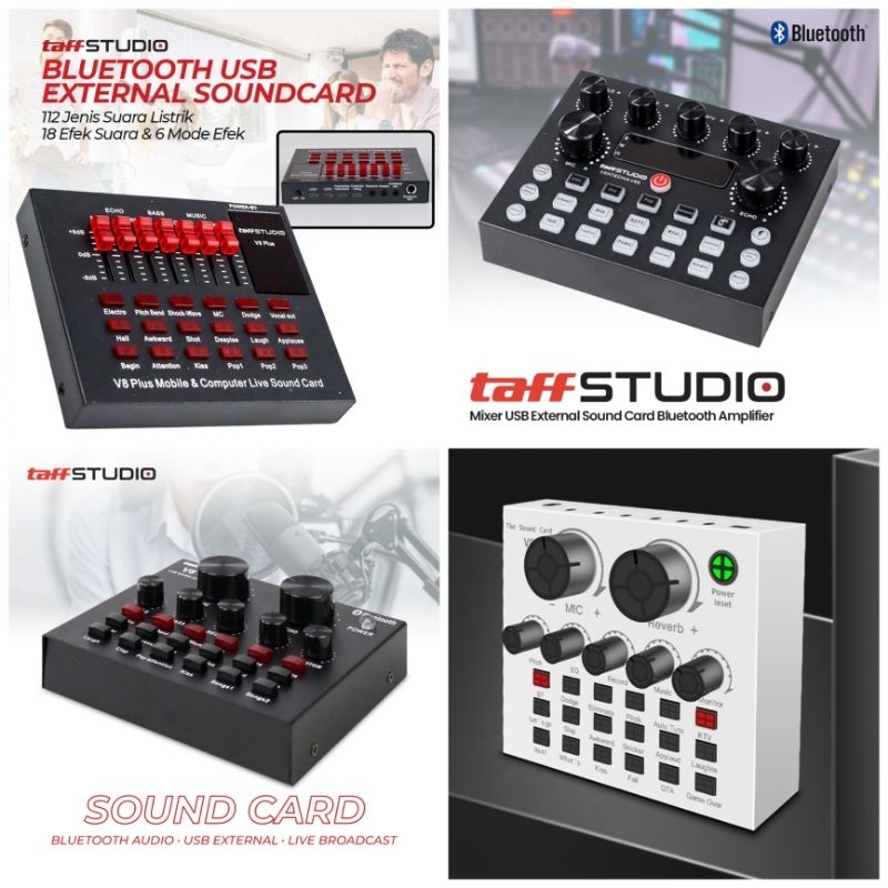 Taffstudio V8 Pro, V8s Upgrade, V8u, V8s, & V8 Plus (Bluetooth USB External Soundcard Live Broadcast