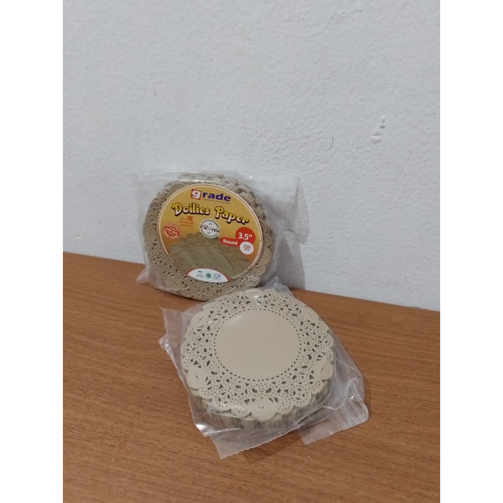 Doilies Paper Bulat Coklat 3.5" Grade