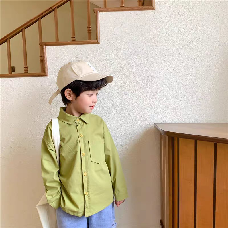 CACOA (1-9 TAHUN) Baju Kemeja Anak Laki-laki Polos Lengan Panjang Hijau Alpukat Kemeja Kekinian