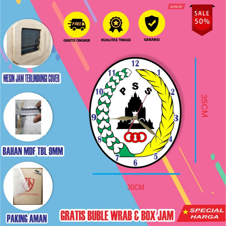 Jam dinding tempel tembok unik logo PSS Sleman