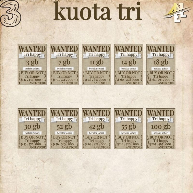 KUOTA TRI HAPPY + TIKTOK 30HARI TERMURAH