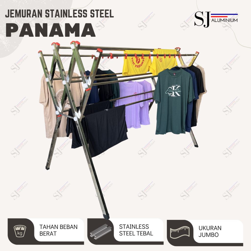 PANAMA - Jemuran Stainless Steel Jumbo 180 CM / Jemuran Baju & Pakaian & Handuk Lipat / Palang 9 - 1