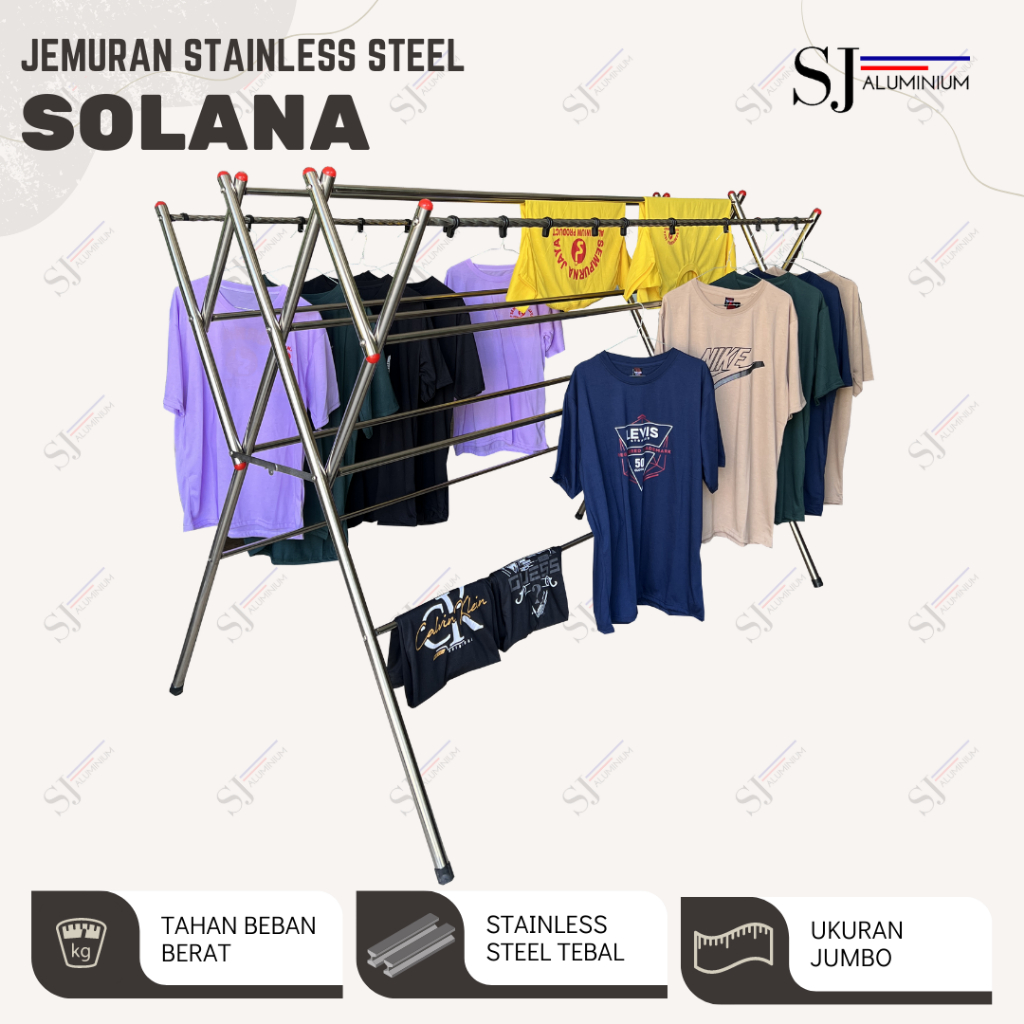 SOLANA - Jemuran Stainless Steel Jumbo 186 CM / Jemuran Baju & Pakaian & Handuk Lipat / Palang 11 - 