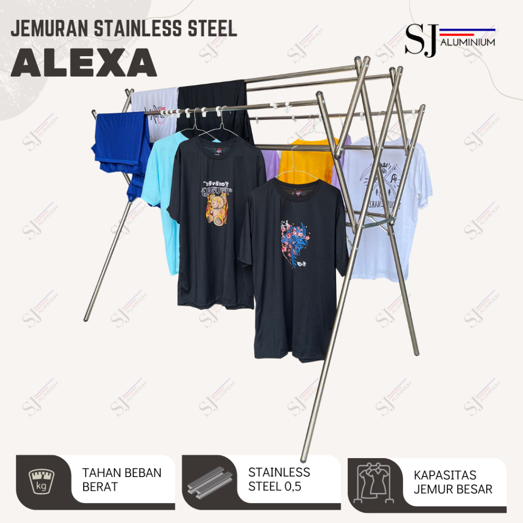 ALEXA - Jemuran Stainless Steel Jumbo 180 CM / Jemuran Baju & Pakaian & Handuk Lipat / Palang 9 - 18