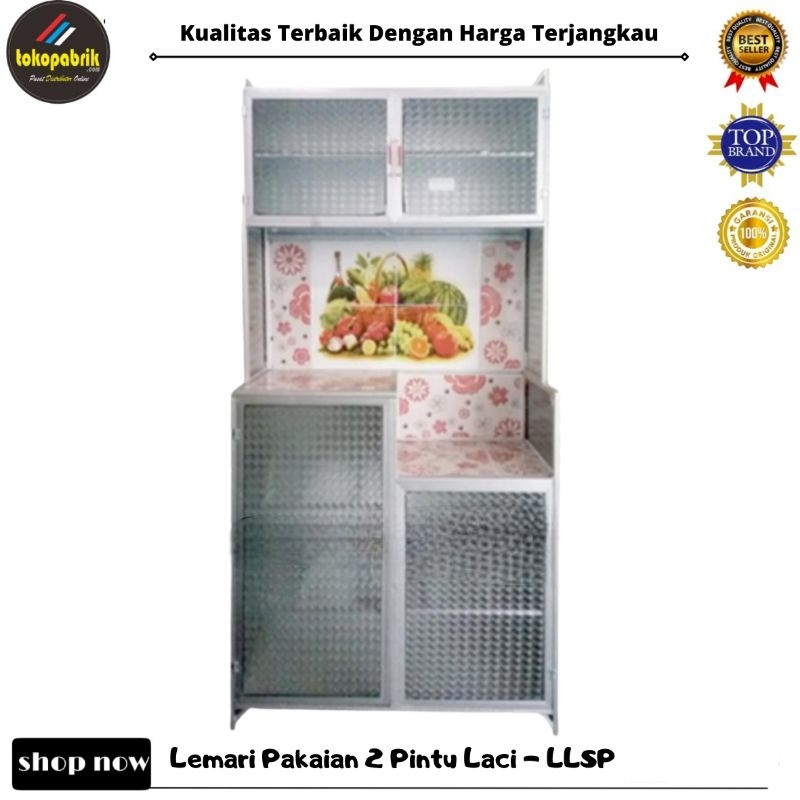 Rak Piring 2 Pintu Alumunium / Lemari Dapur Kaca Keramik Murah Bandung Jakarta