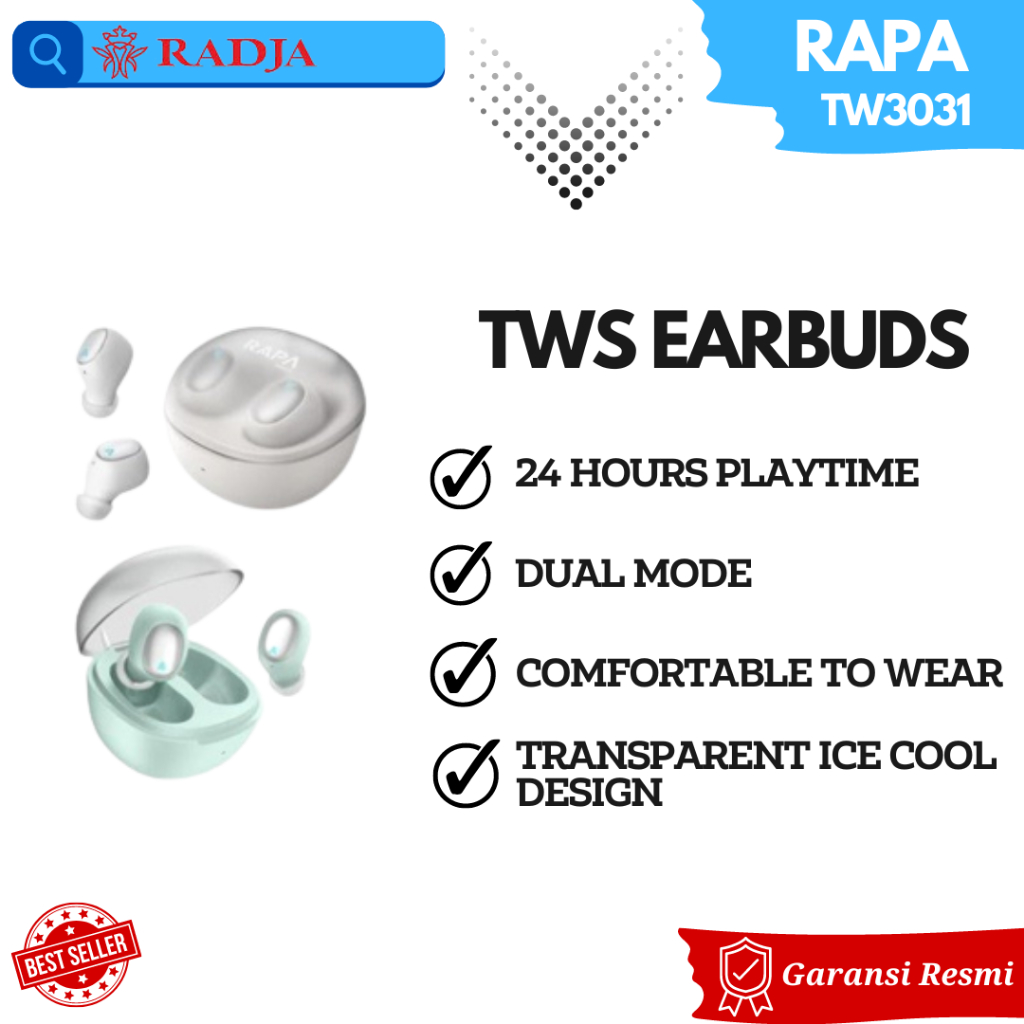 RAPAtech Air Crystal I TW3031 Headset Bluetooth TWS Earbuds Music Gaming