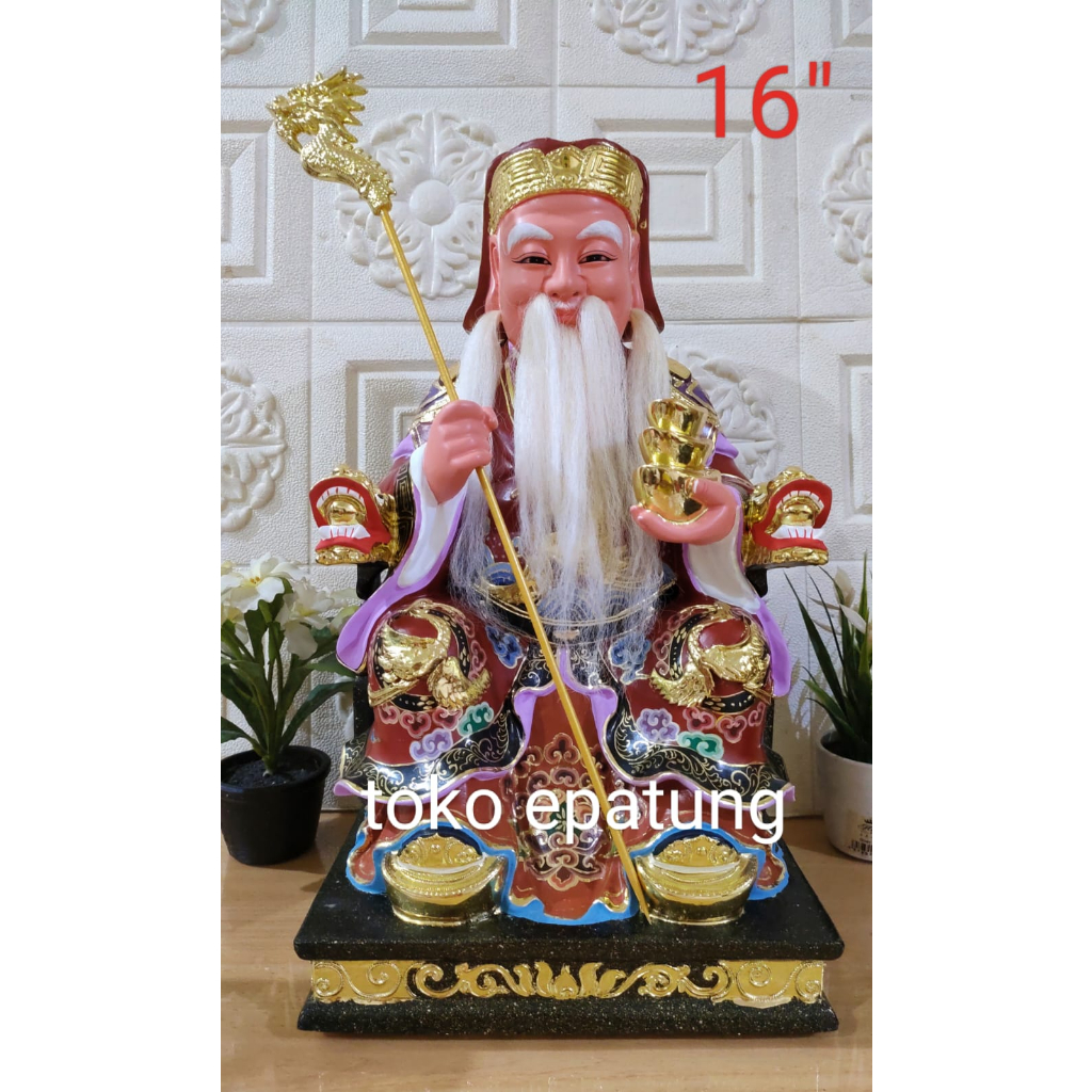 patung dewa bumi / hok tek / ta pe kong kayu - 16 inch - 06