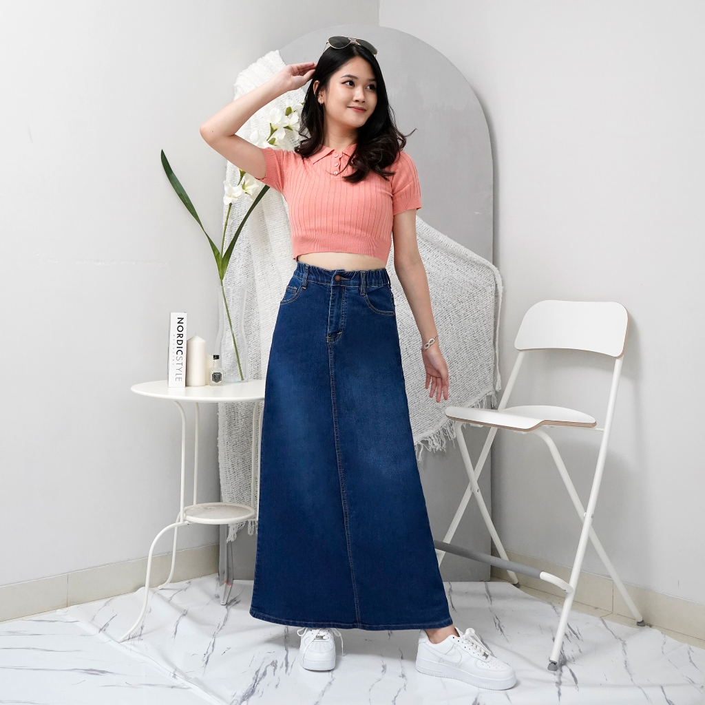 BANDIDAS - Highwaist Rok Jeans Panjang Wanita Kc1 Pinggang Full Karet Tidak Belah