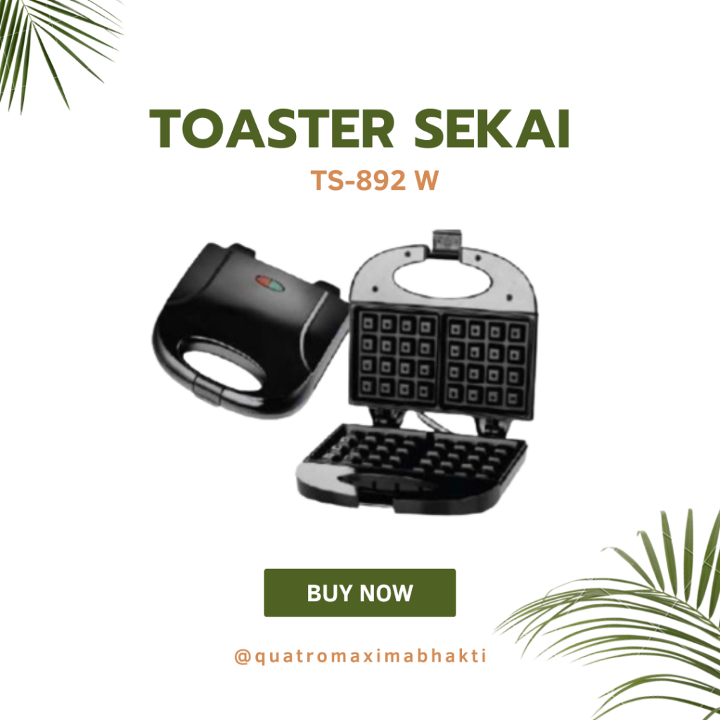 Toaster Waffle Sekai TS 892 W, 2 Slot, Hitam, 650W