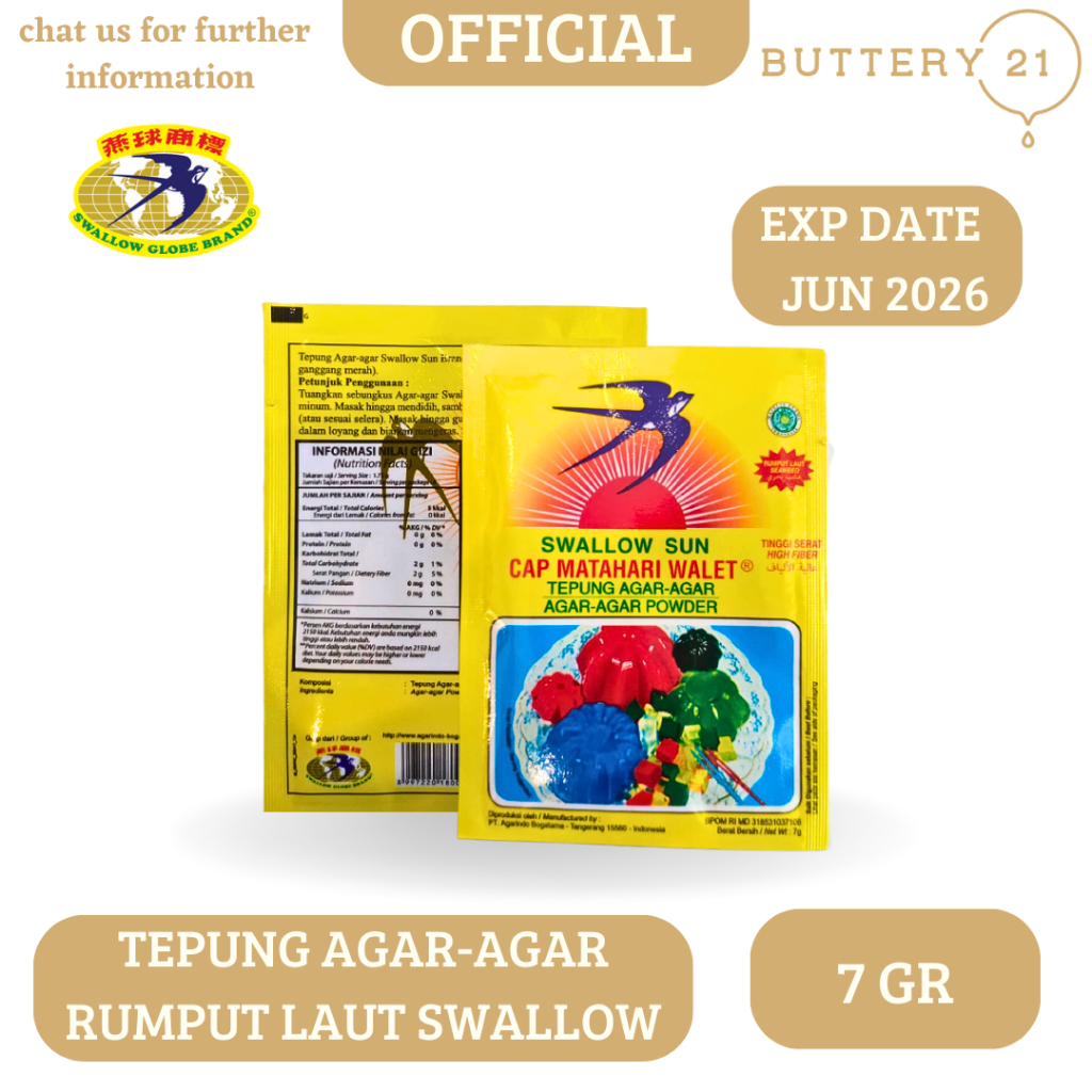 

TEPUNG AGAR AGAR SWALLOW PLAIN 7 GR