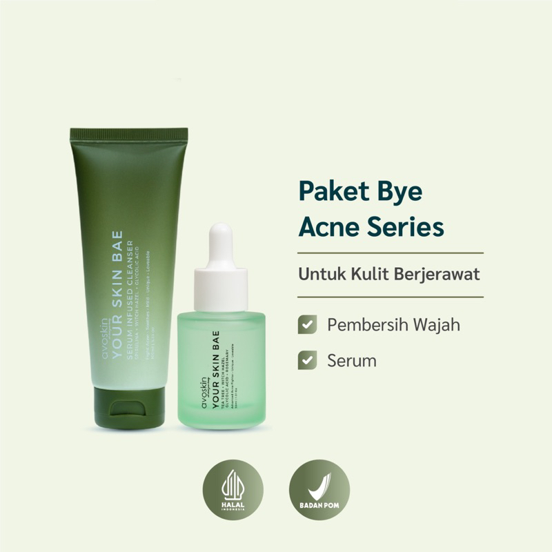 Avoskin Paket Bundling Bye Acne Series - Your Skin Bae Serum tea Tree 30ml + Serum Infused Cleanser 