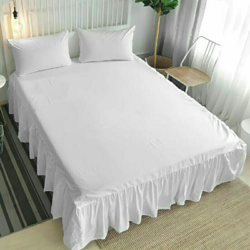 DISKON Sprei Rumbai Polos Seprei Rempel Embos putih tinggi 20cm