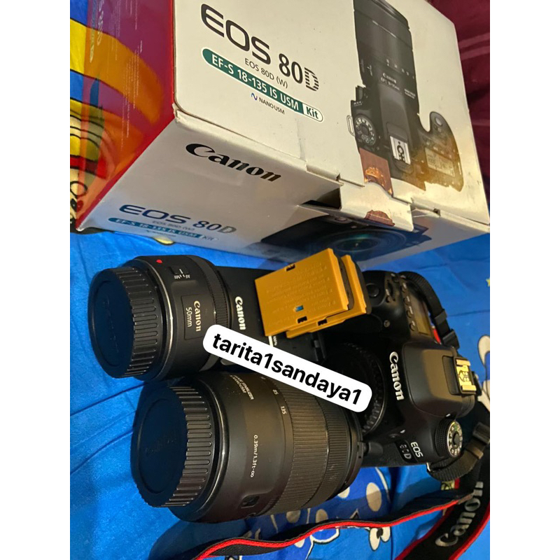 kamera canon eos 80D lengkap 2 lens 2 baterai