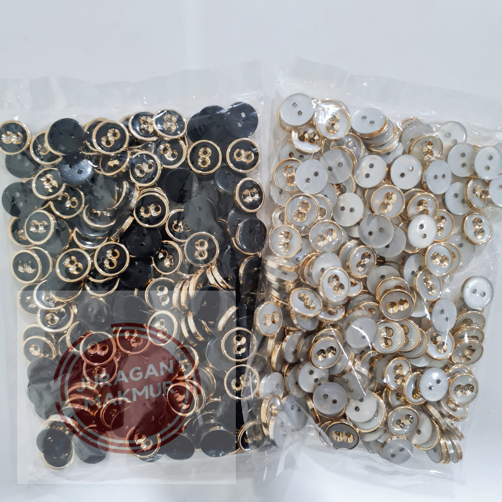 [200pcs] Kancing Baju Lubang 2 Motif Kacamata Putih Hitam Ukuran 20L 24L List Rosegold - Kancing Kem