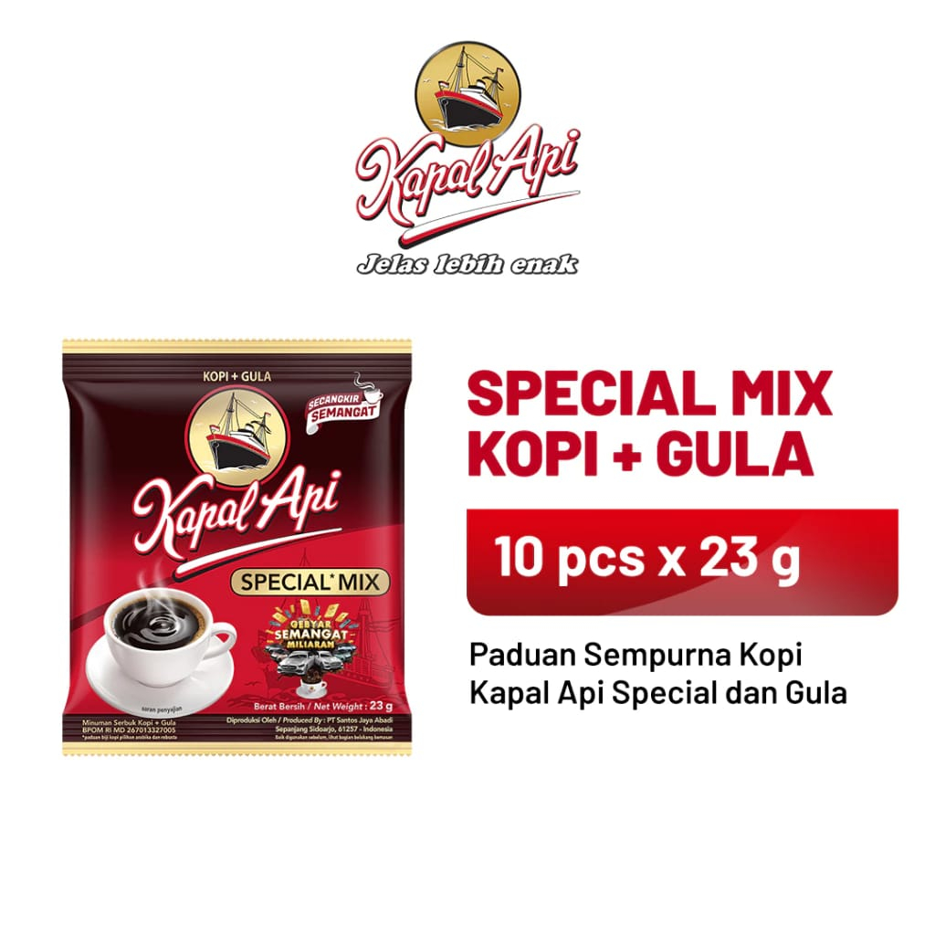 

KOPI KAPAL API - SPESIAL MIX - KOPI+GULA - 10SACHET - KEMASAN 23GRAM - 1RENCENG - KOPI SERBUK - MINUMAN - SEMBAKO