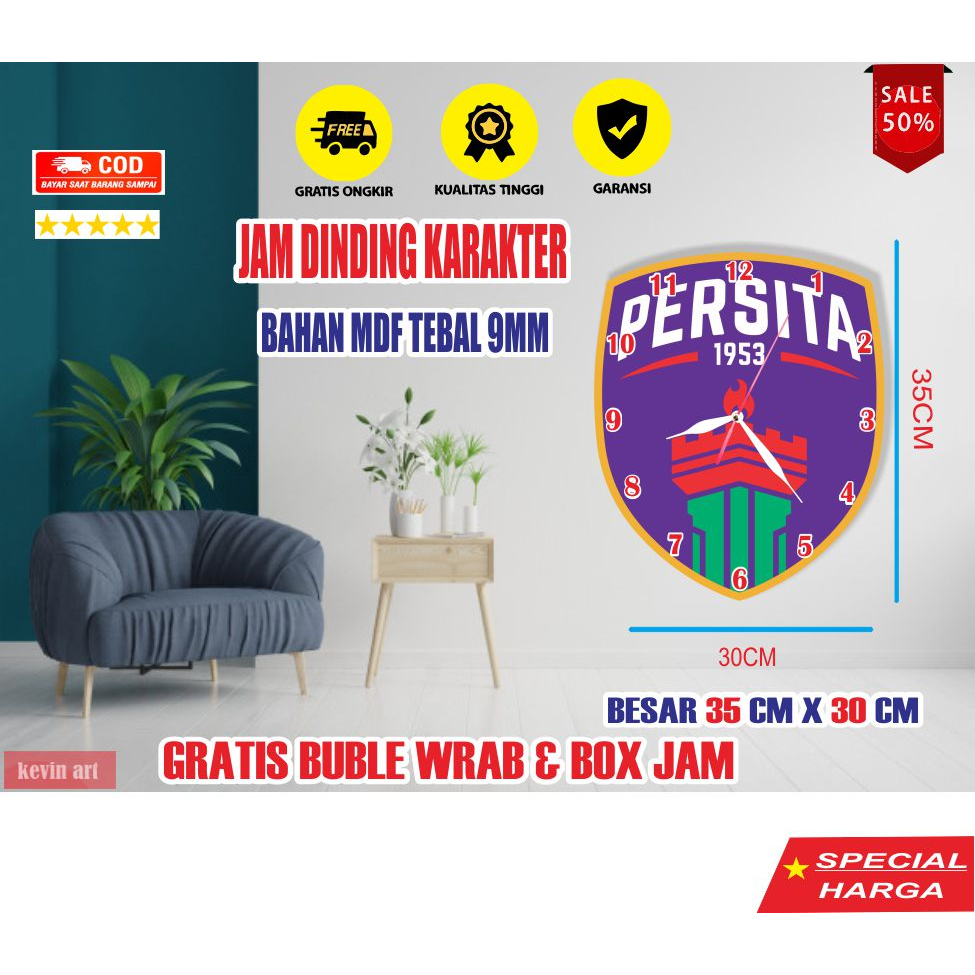 Jam dinding unik motif persita tempel tembok jumbo