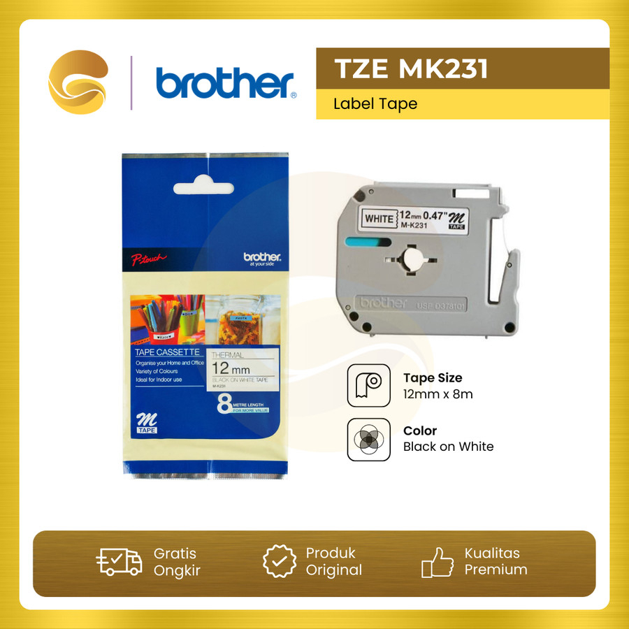 

BROTHER Label Tape MK231 12mm Black On White
