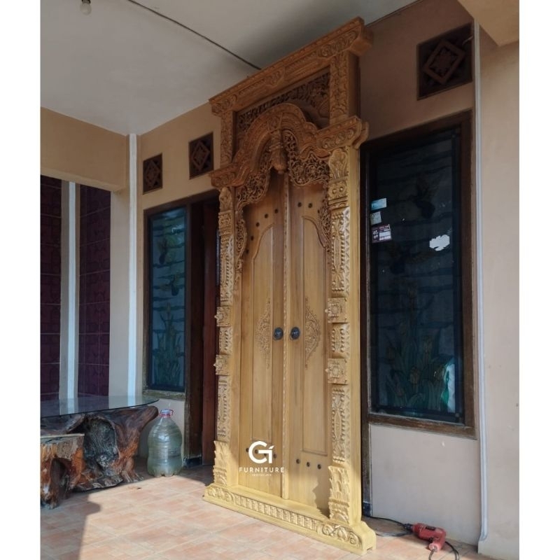 pintu gebyok ukir kayu jati uk 120 cm