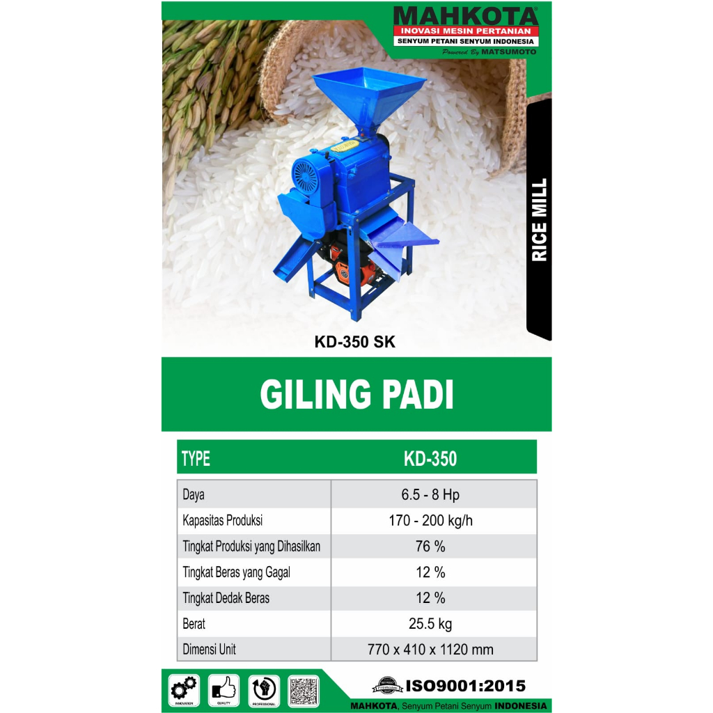 (MAHKOTA KD350SK) Mesin Penggiling Padi MAHKOTA KD350SK / Rice Polisher Beras Kebi Mini KD 350 SK - 