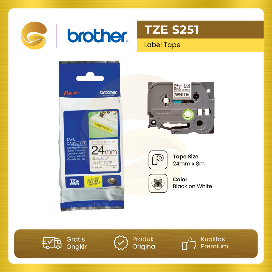 

BROTHER Label Tape TZE S251 Strong Adhessive 24mm Black On White