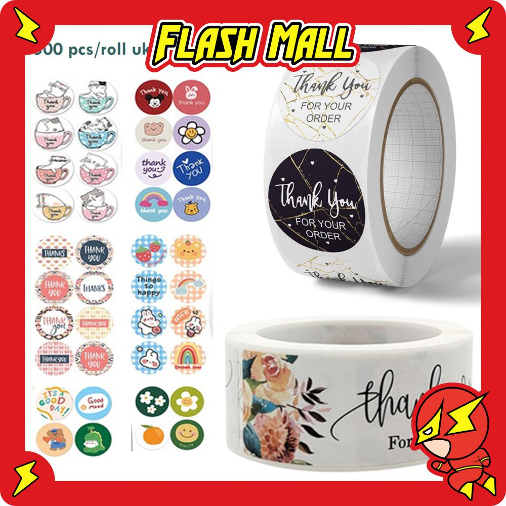 

FLASHmall Sticker Thank You Roll Isi 500 Pcs Stiker Terima Kasih Warna Self Adhesive Seal Label Roll Sticker Thank You 2.5cm Tempelan Ucapan Terimakasih Bulat 500pcs Segel Order Packing Motif Bunga Love Serbaguna S058