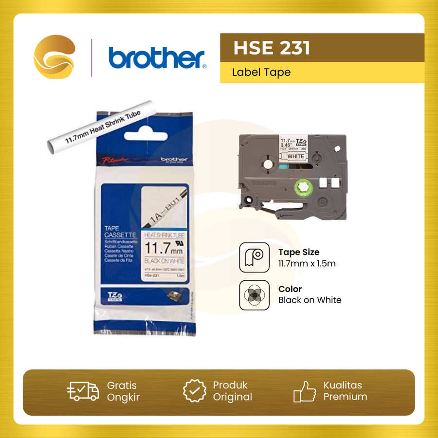

Brother Label Tape HSE-231 Heat Shrink Tube, black on white 11,7mm