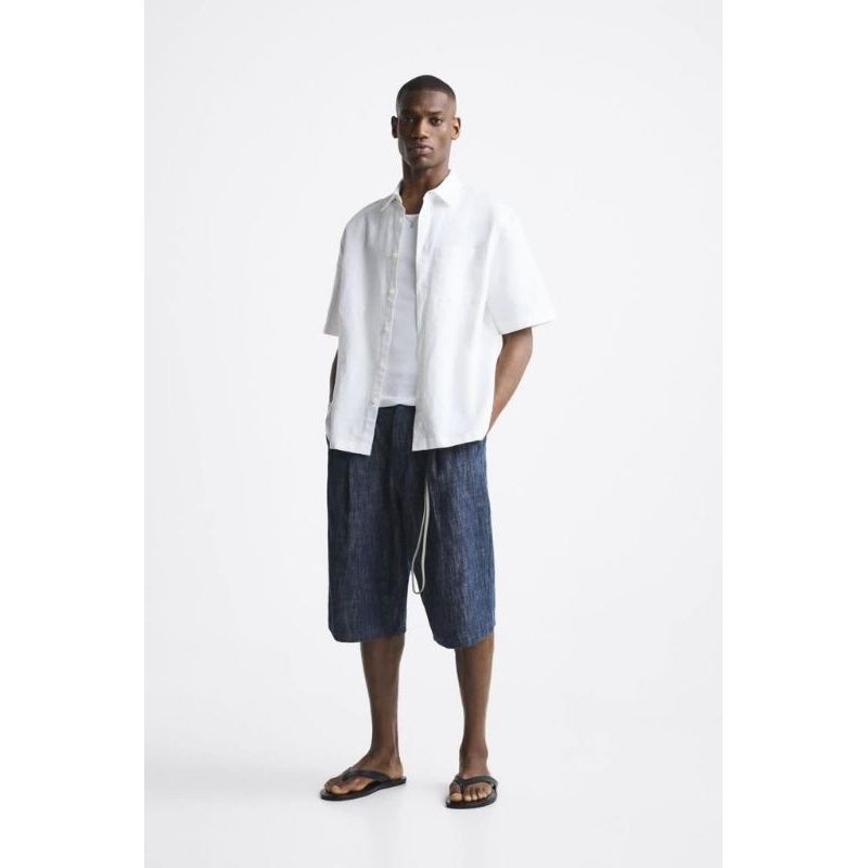 Zr linen shortsleveed pocket man