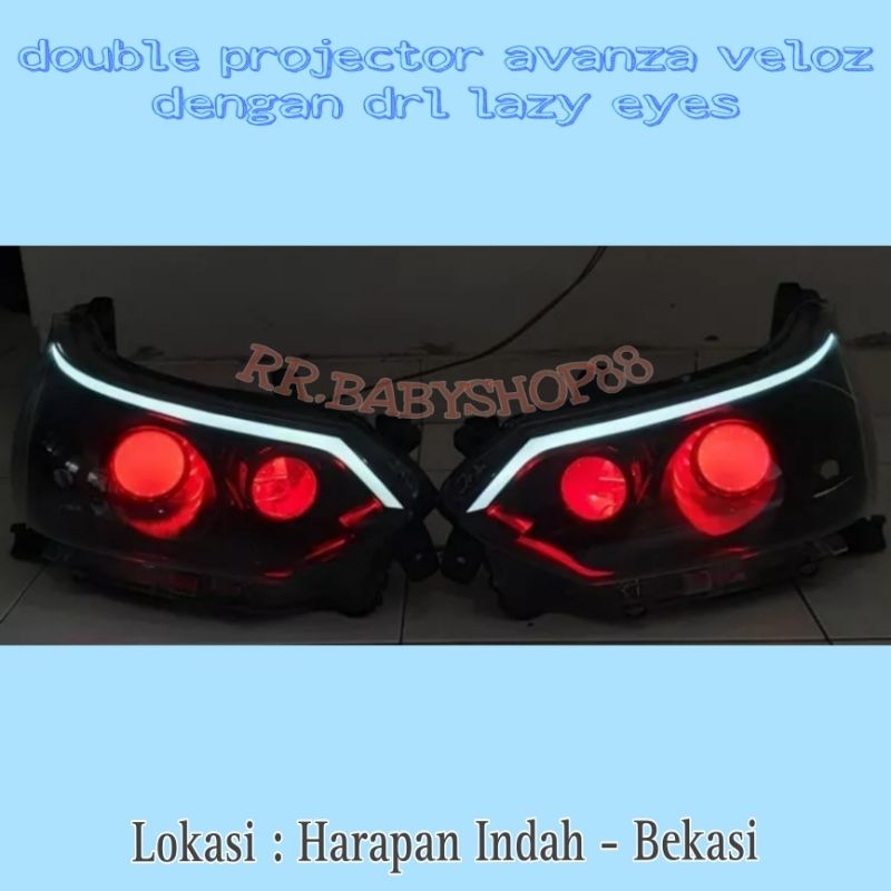paket headlamp custom avanza veloz 2016 2017 double projector lazy eyes super terang