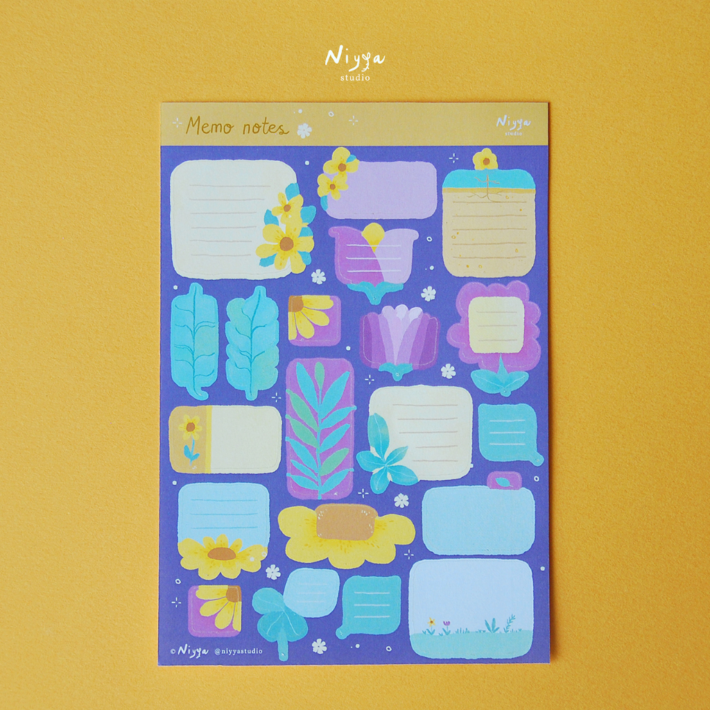 

Memo Notes (Purple Yellow) Sticker Sheet | Botanical Sticker | Journaling Decor | Scrapbooking