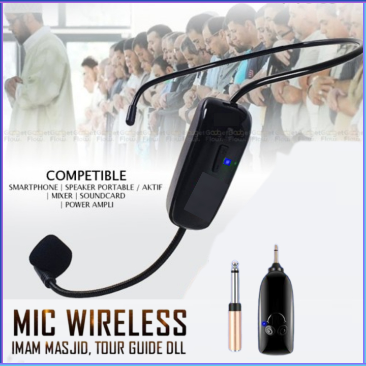 COD Microphone Mic Clip On Wireles Bando UHF Presentasi Tur Imam Masjid Musholla Call Center Headset