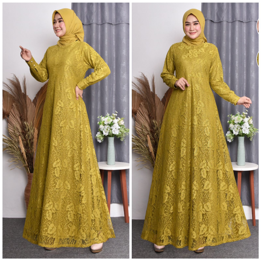 Gamis Burkat Terlaris Free Masker - Seragam Pesta - Terviral Gamis Brukat